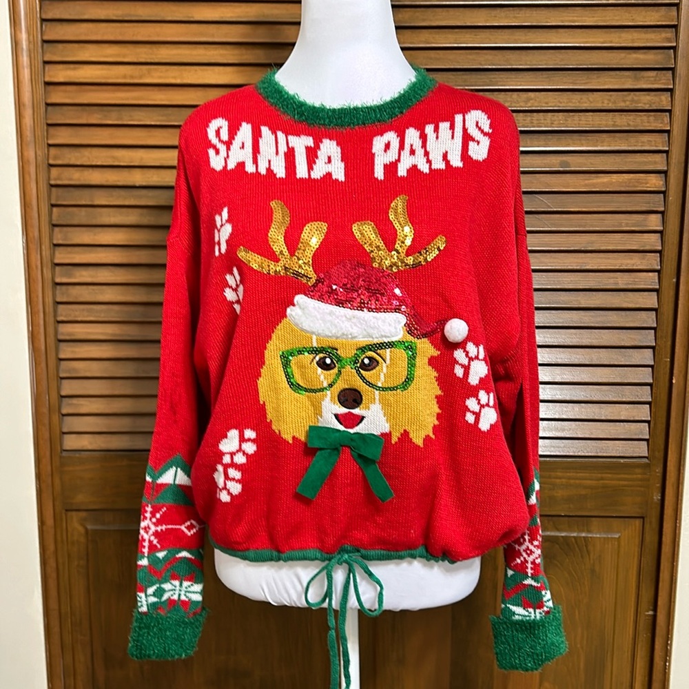 No Boundaries Christmas Holiday Santa Paws Dog Puppy Red Sweater Size XXL (19)